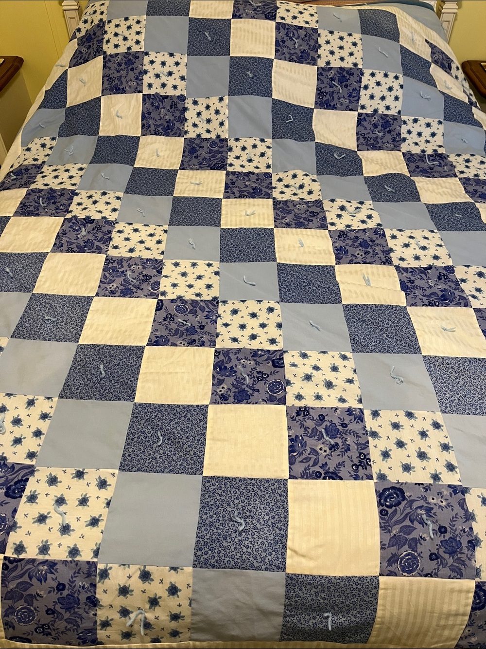 Blue and Cream Patchwork Quilt - Home Bedding